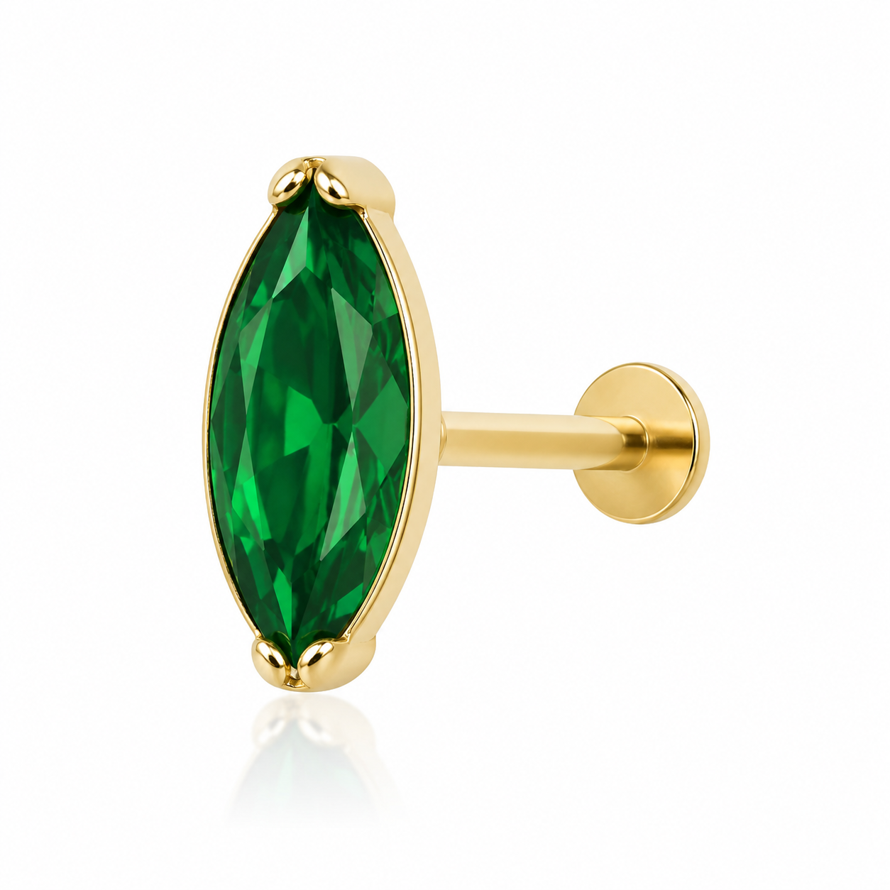 Maren - Labret Filetage Interne - Finition Or - 1.2*8mm - Zircon Vert