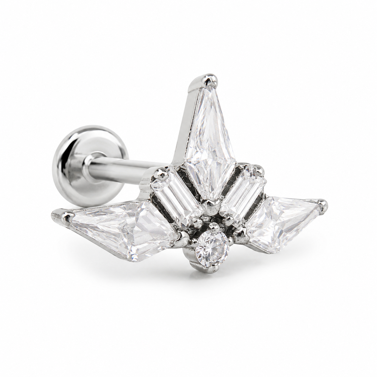 Ondine - Titanium Labret F136 - Silver Finish - White Zircon