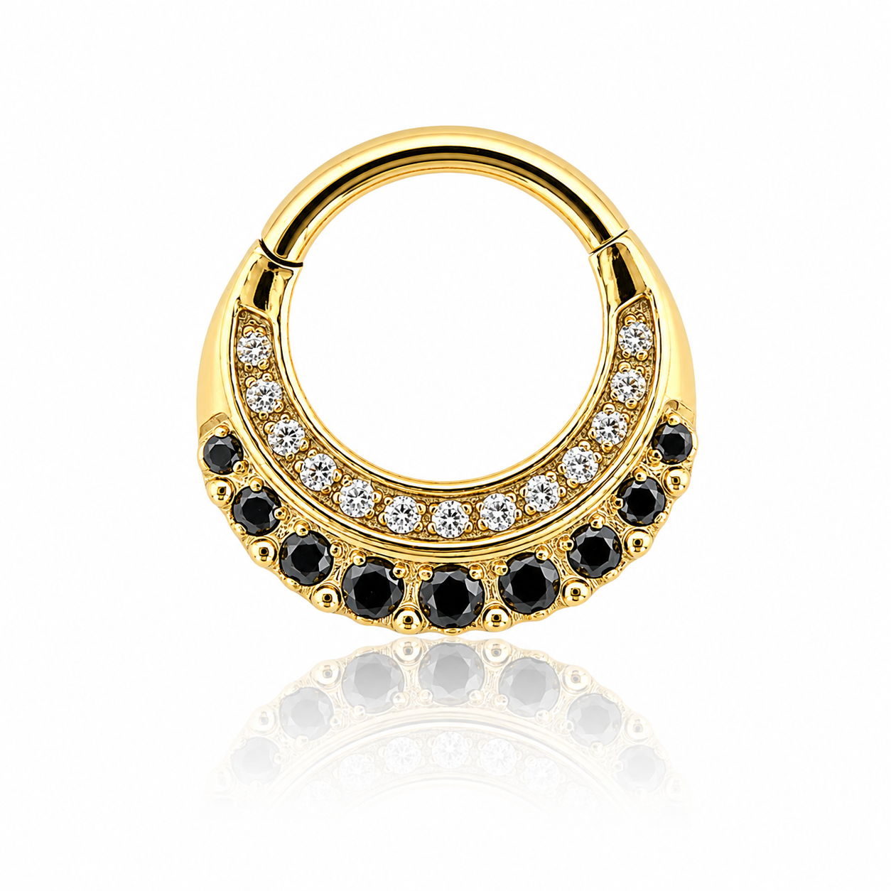 Eden - Anneau Clicker Titane F136 - Finition Or - 1.2*8mm - Zircon blanc - Zircon noir