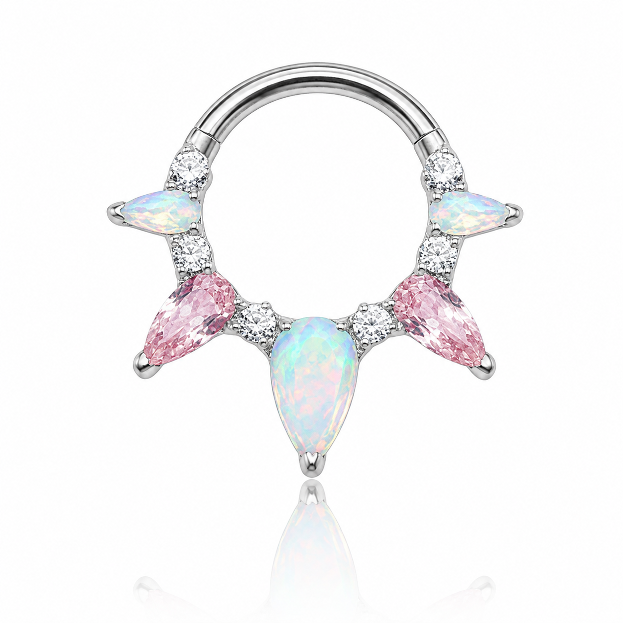 Maya - Anneau Clicker Titane F136 - Finition Argent - 1.2*8mm - Opale Rose