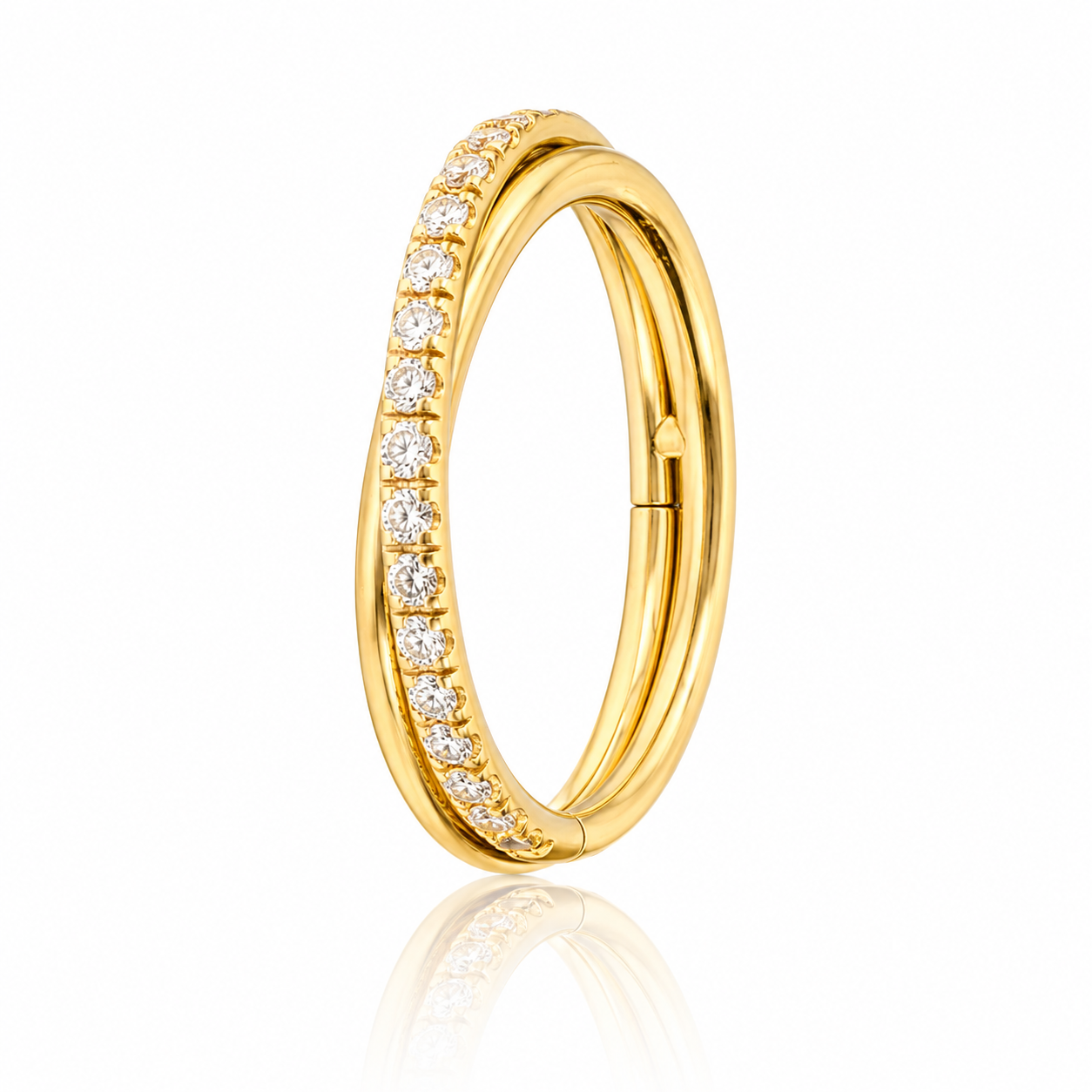Trinity - Anneau Clicker Titane F136 - Finition Or - 1.2*10 mm - Zircon Blanc