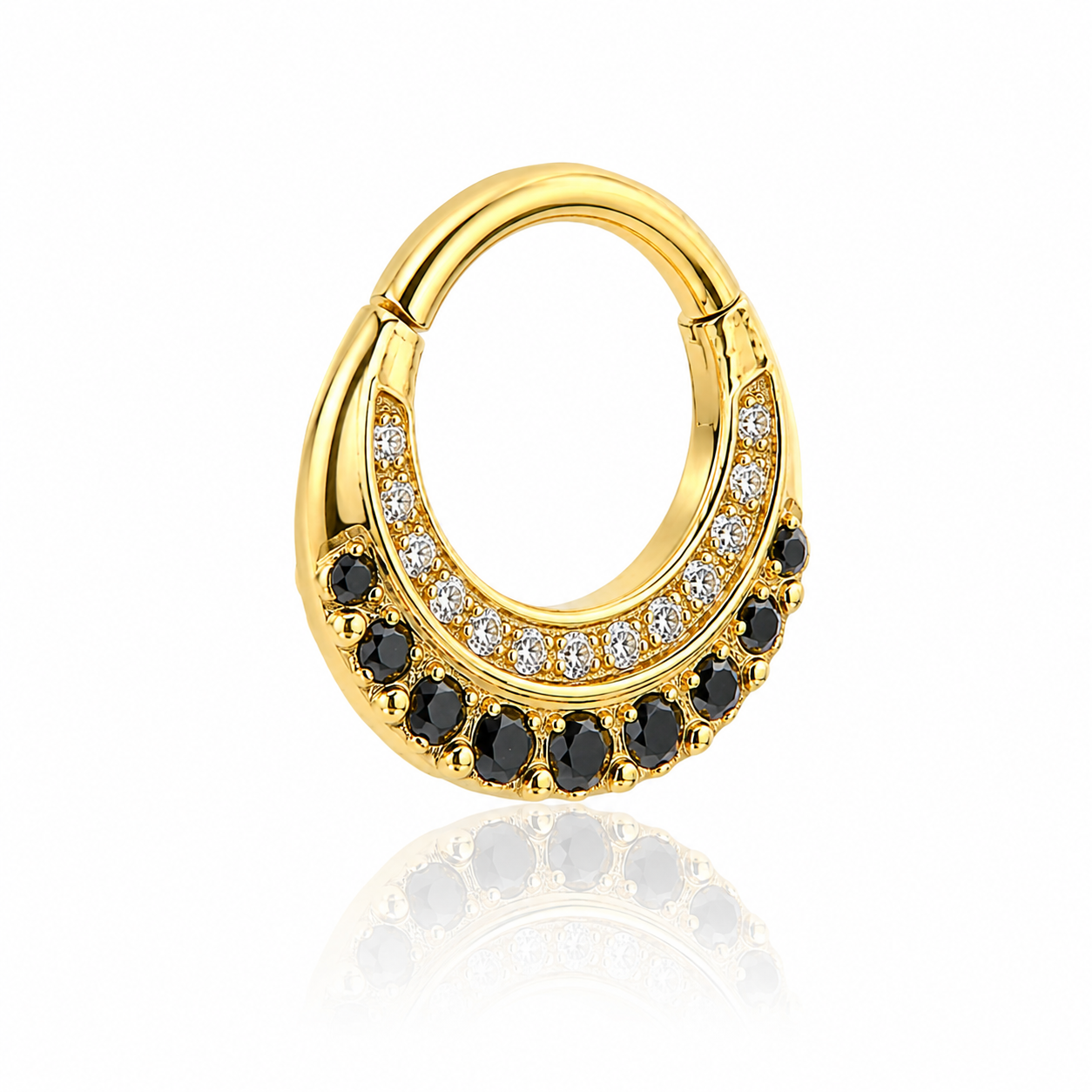 Eden - Anneau Clicker Titane F136 - Finition Or - 1.2*8mm - Zircon blanc - Zircon noir