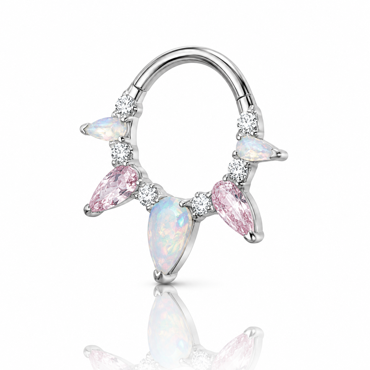 Maya - Anneau Clicker Titane F136 - Finition Argent - 1.2*8mm - Opale Rose