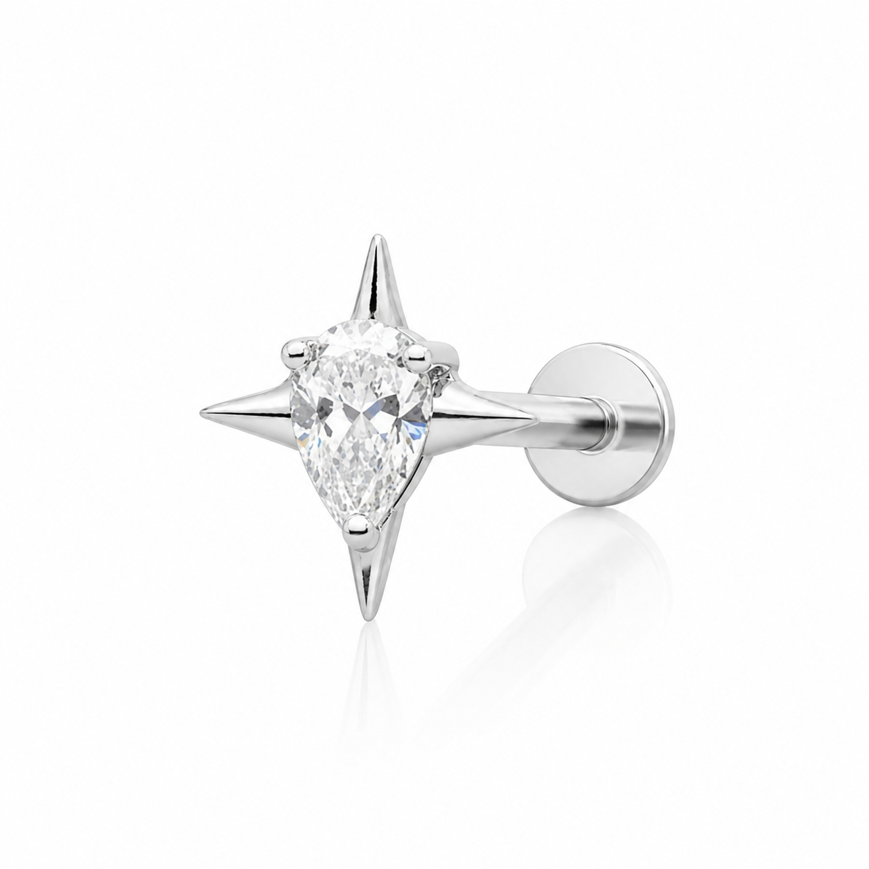 Loane - Labret Titane F136 - Finition Argent - Zircon blanc