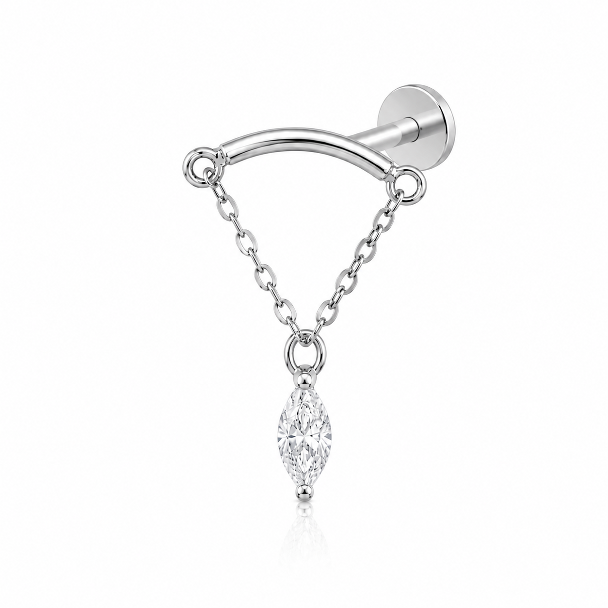 Médina - Labret Filetage Interne - Titane - Finition Argent - 1.2*6*8*4mm - Zircon Blanc