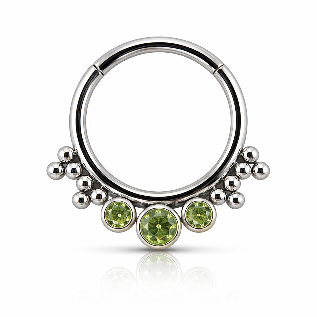 Alix - Anneau Clicker Titane F136 - Finition Argent - 1.2*10mm - Zircon vert