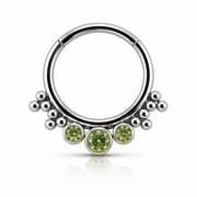 Alix - Titanium Clicker Ring F136 - Silver Finish - 1.2*10mm - Green Zircon
