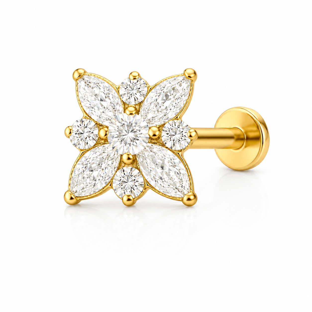 Alyssa - Labret Filetage Interne - Finition Or - 1.2*8mm - Zircon Blanc