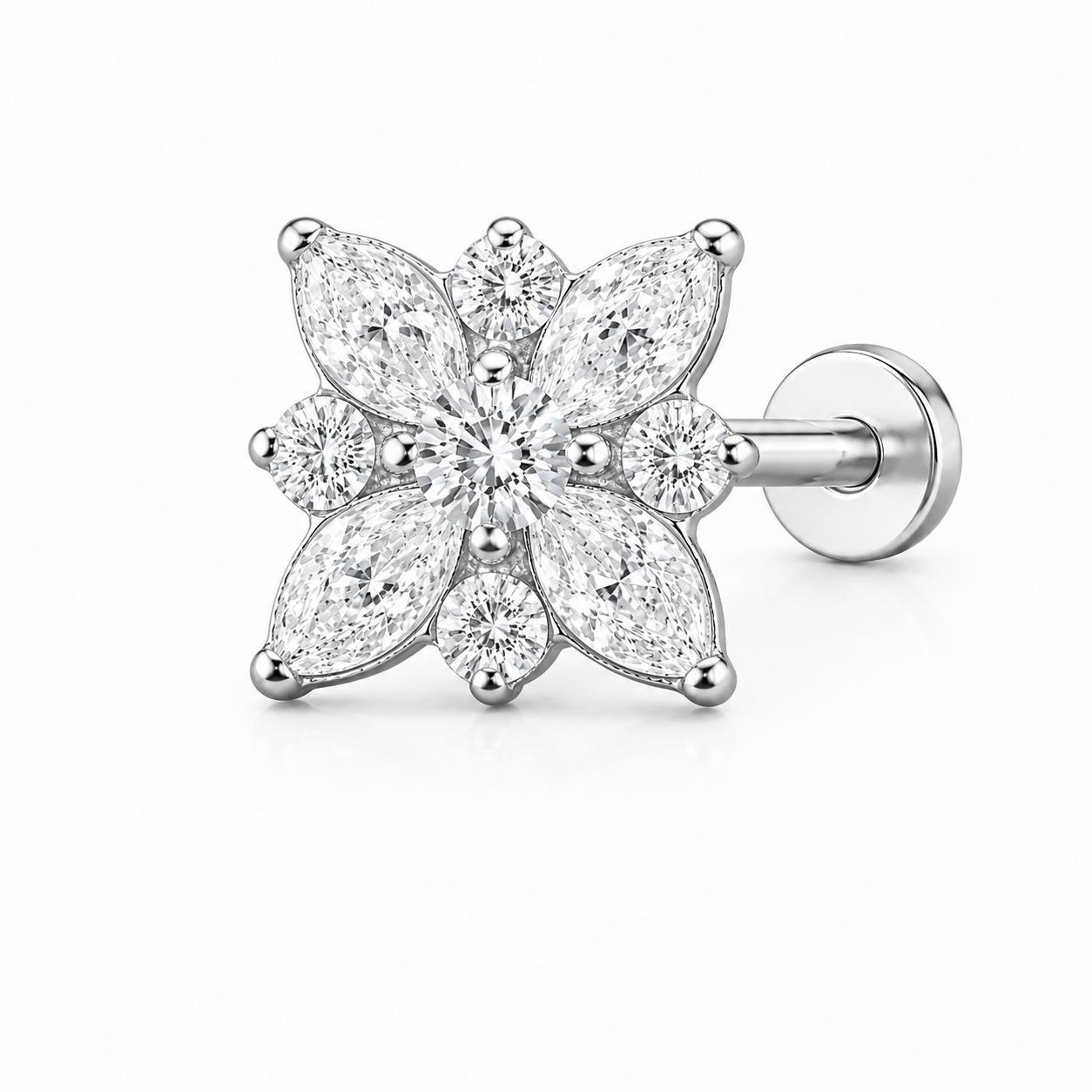 Alyssa - Labret Filetage Interne - Finition Argent - 1.2*8mm - Zircon Blanc