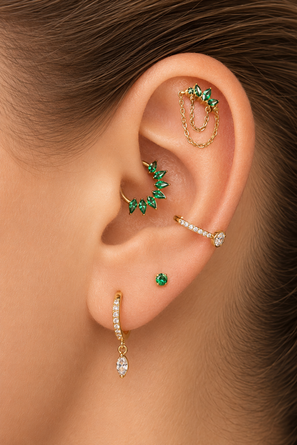 Lucie - Labret Filetage Interne - Finition Or - Zircon Vert M0.9 (16G)