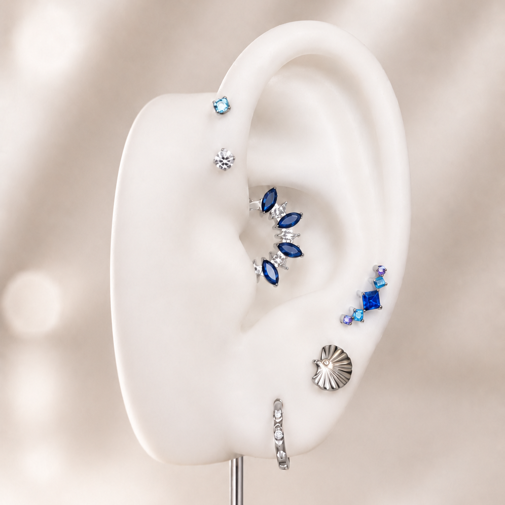 Océane - Labret Titane F136 - Finition Argent - Zircon bleu