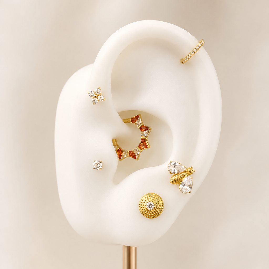 Abeille - Labret Filetage Interne - Finition Or - M0.9(16G) - Zircon Blanc