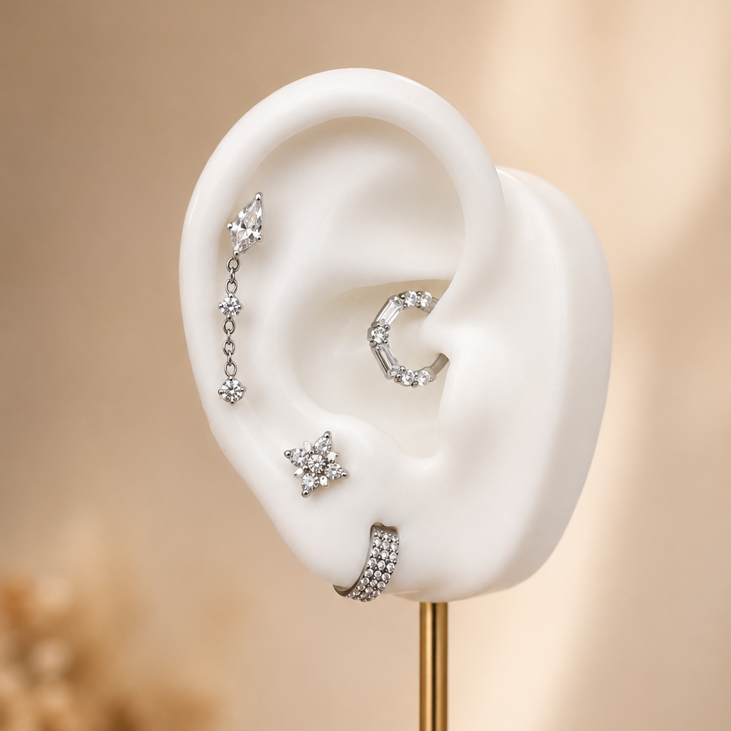 Thalia - Labret Titane F136 - Finition Argent - Zircon blanc
