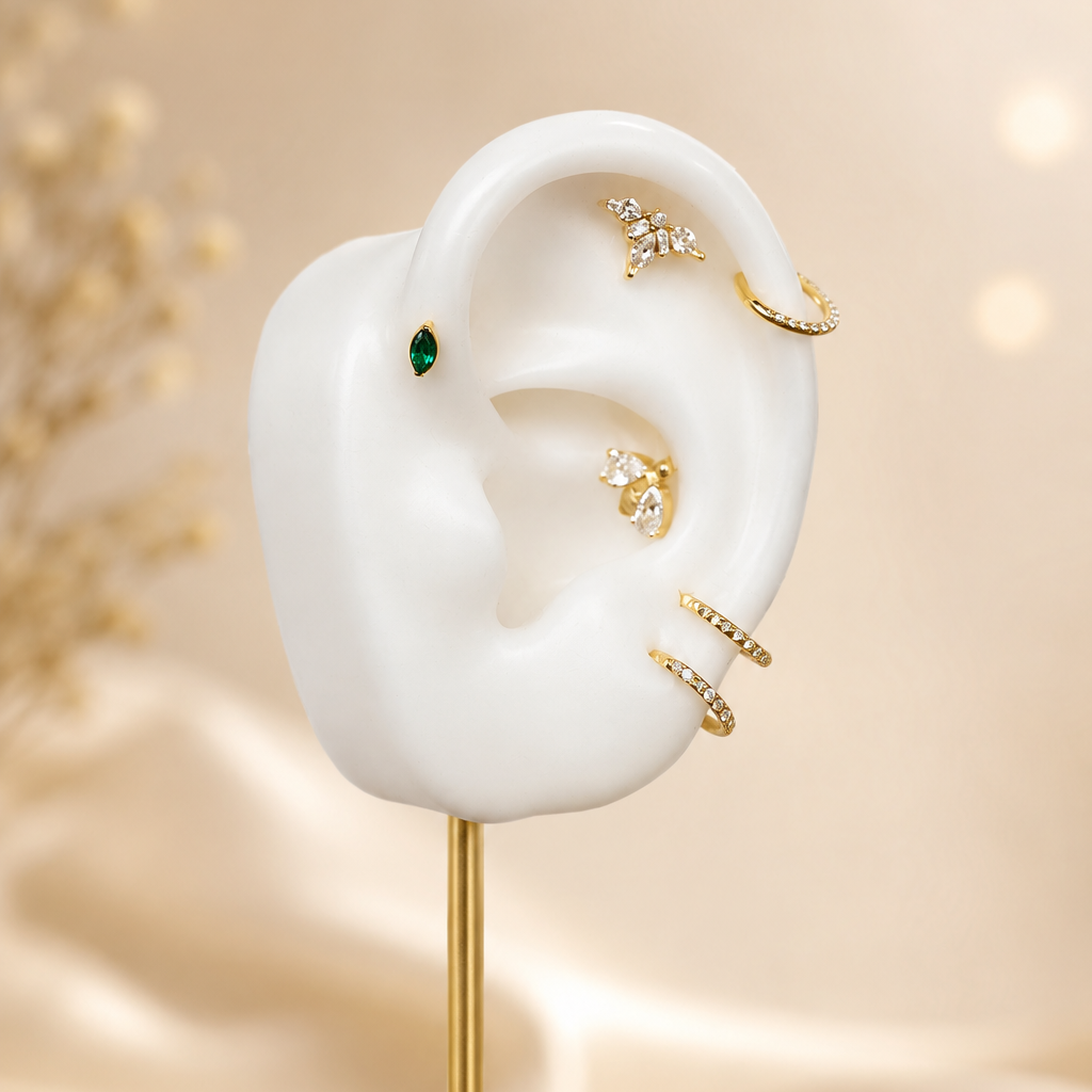 Maren - Labret Filetage Interne - Finition Or - 1.2*8mm - Zircon Vert