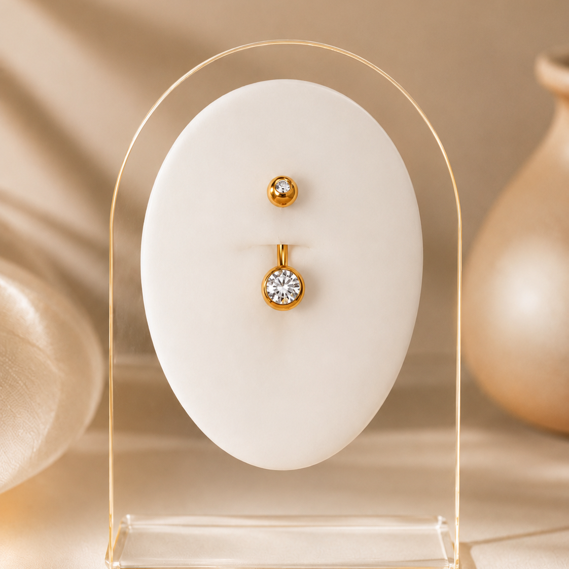 Ophelia - Nombril Banane Filetage Interne - Finition Or - 1.6*10*5/8mm - Zircon Blanc