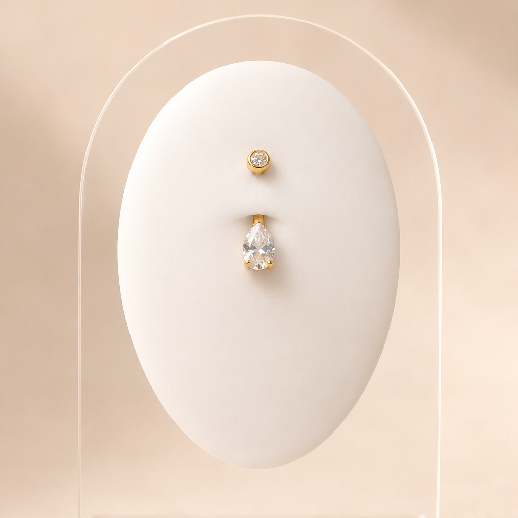 Mélo - Nombril Titane F139 - Finition Or - 1.6*10*5/8mm - Zircon blanc