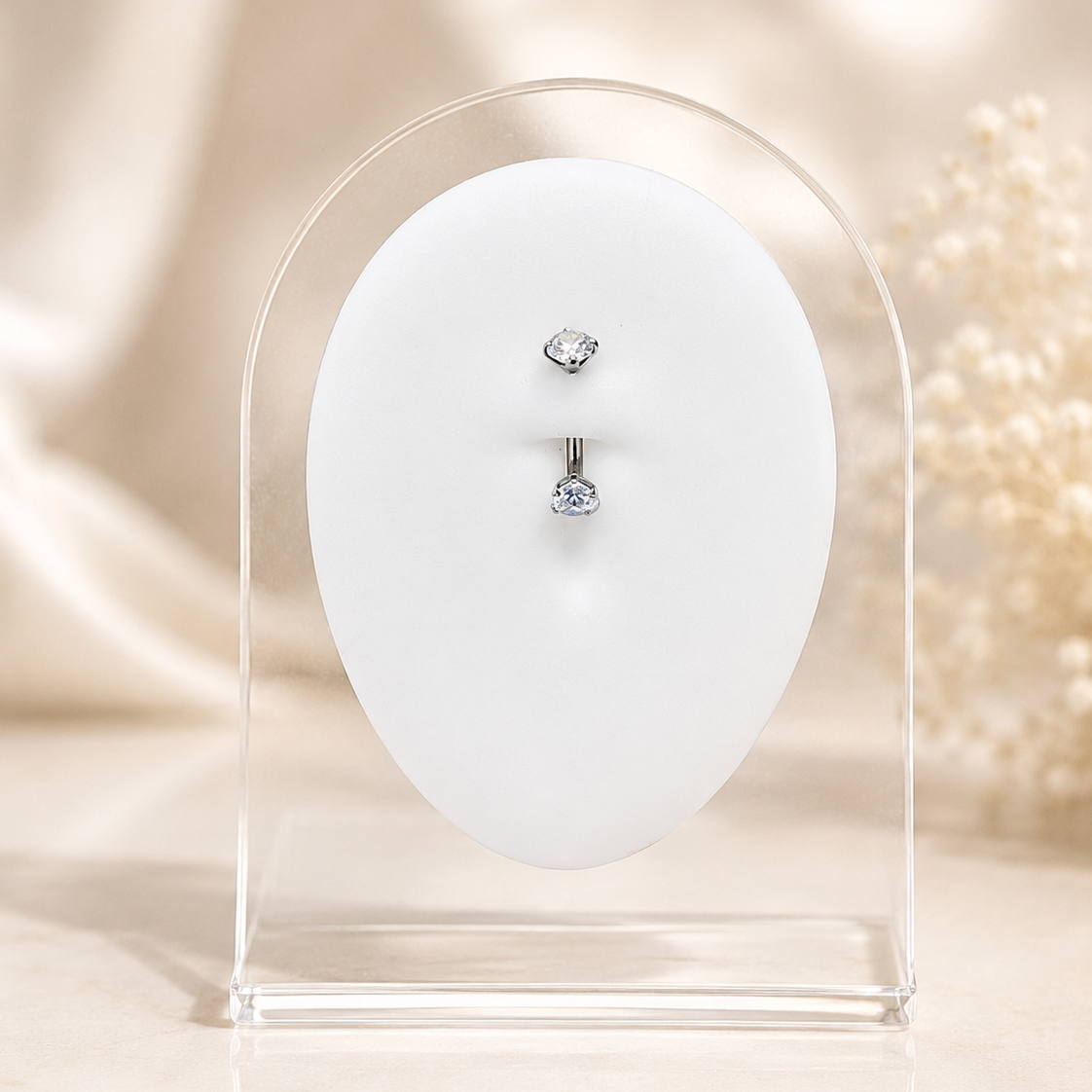 Mélanie - Nombril Titane F139 - Finition Argent - 1.6*10*5+5 mm - Zircon blanc