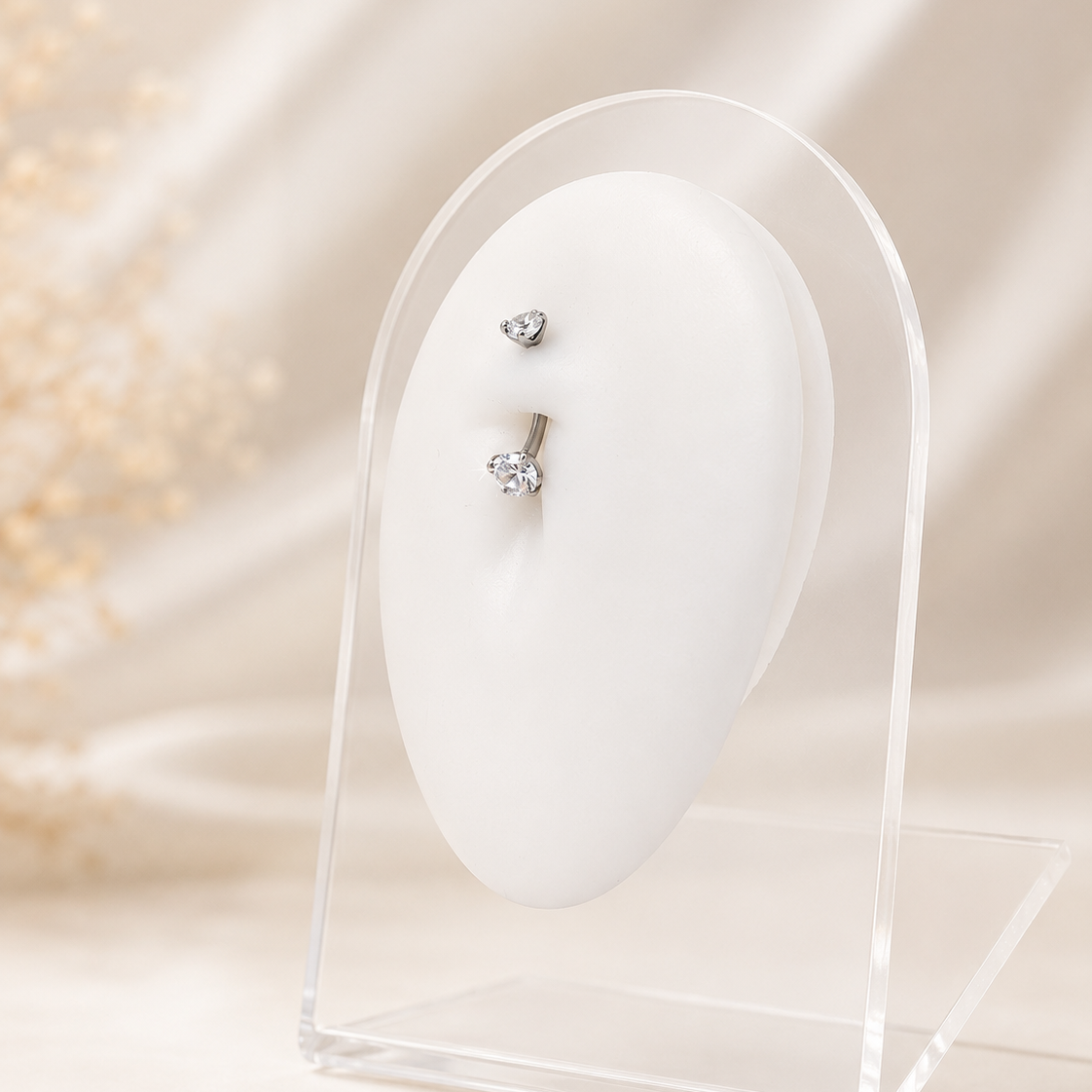 Mélanie - Nombril Titane F139 - Finition Argent - 1.6*10*5+5 mm - Zircon blanc
