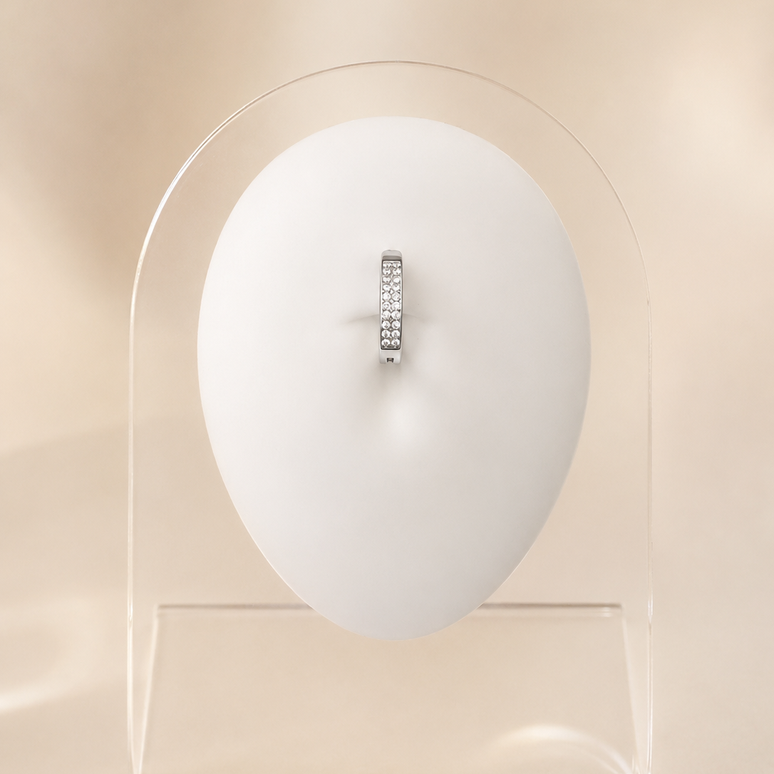 Saskia - Nombril Oval Bumpy - Finition Argent - 1.6*10mm - Zircon Blanc