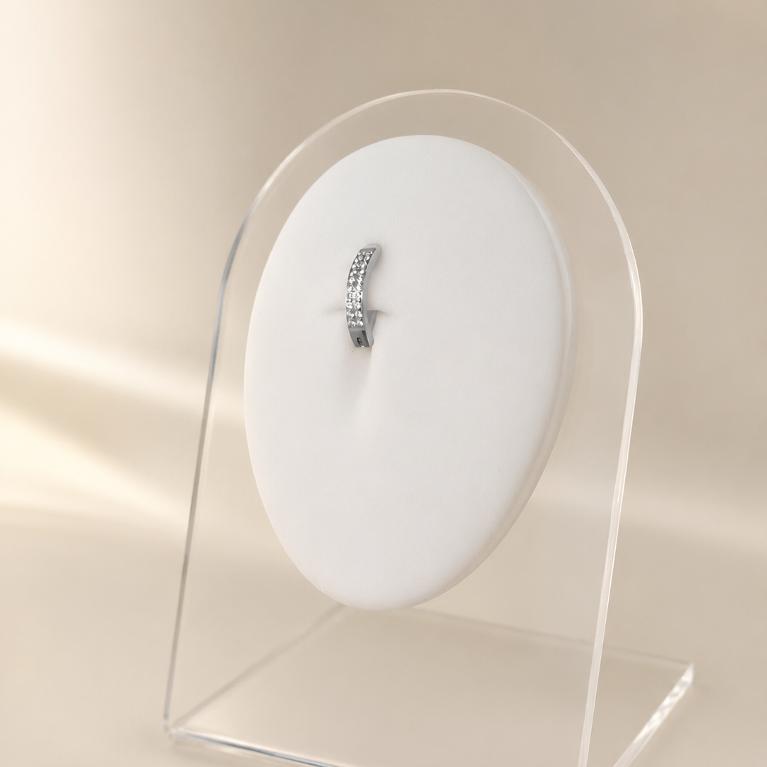 Saskia - Nombril Oval Bumpy - Finition Argent - 1.6*10mm - Zircon Blanc