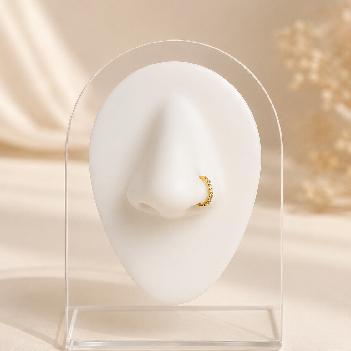 Sylvia - Anneau Nez Clicker Titane F136 - Finition Or- Zircon blanc  0.8*6 mm