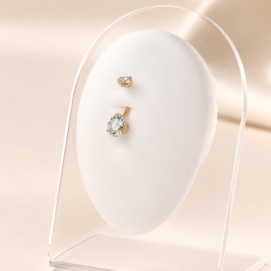 Zora - Titanium Belly Button F137 - Gold Finish - 1.6*10*5/8mm - White Zircon