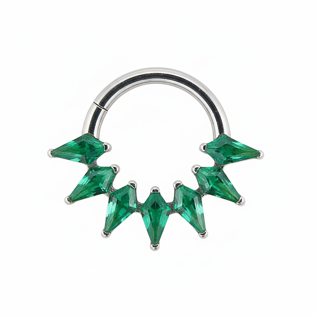 Elara - Titanium Clicker Ring F136 - Gold Finish - 1.2*8mm - Green Zircon