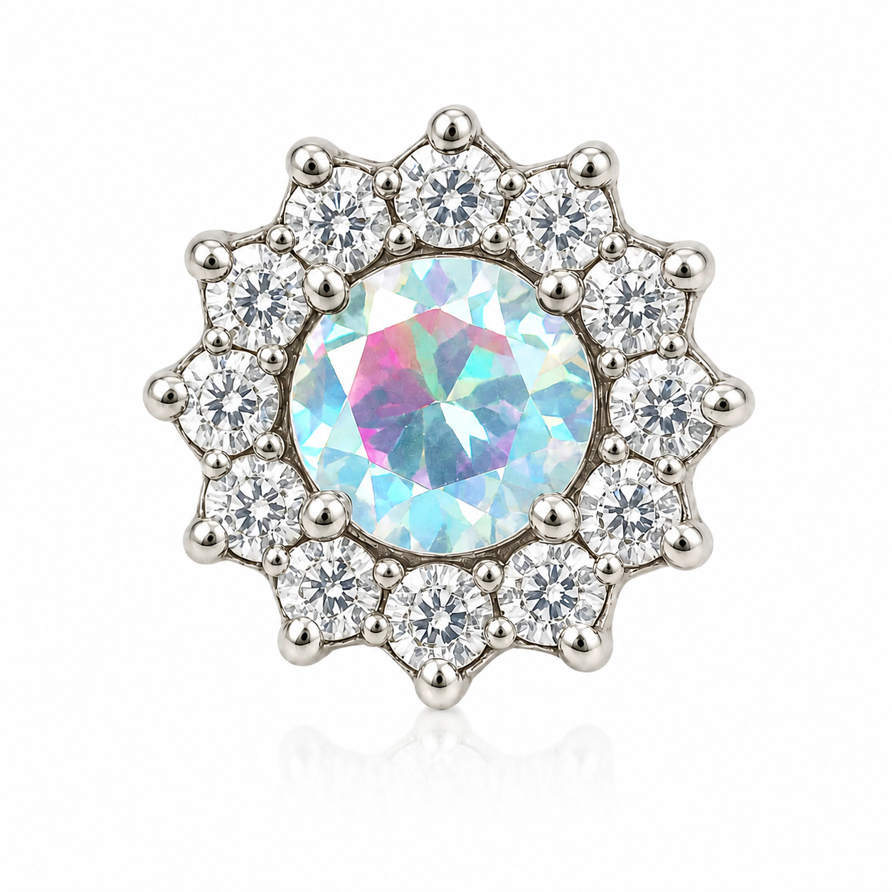Calypso - Labret Filetage Interne - Finition Argent - 0.9 * 8 mm - Zircon Aurore Borealis