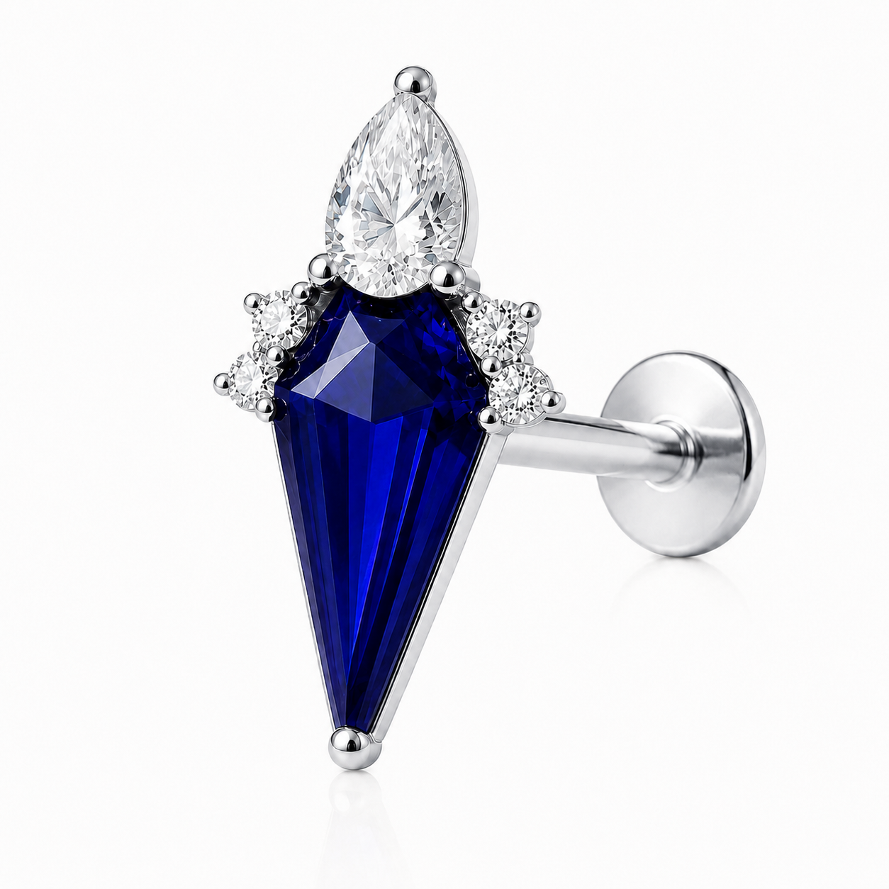 Calliope - Labret Filetage Interne - Finition Argent - M0.9(16G) - Zircon Bleu