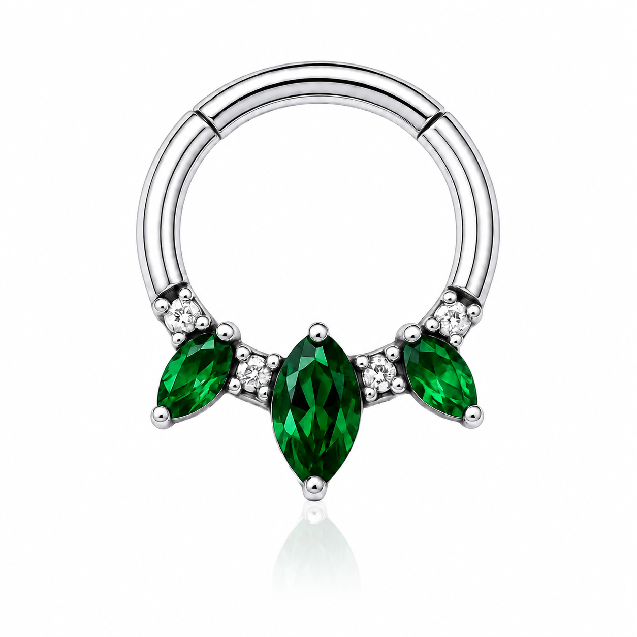 Cassia - Anneau Clicker - Finition Argent - 1.2*8 - Zircon Vert