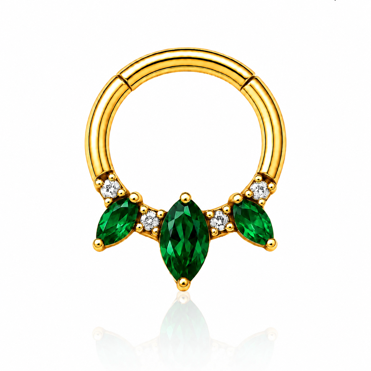 Cassia - Anneau Clicker - Finition Or - 1.2*8 - Zircon Vert