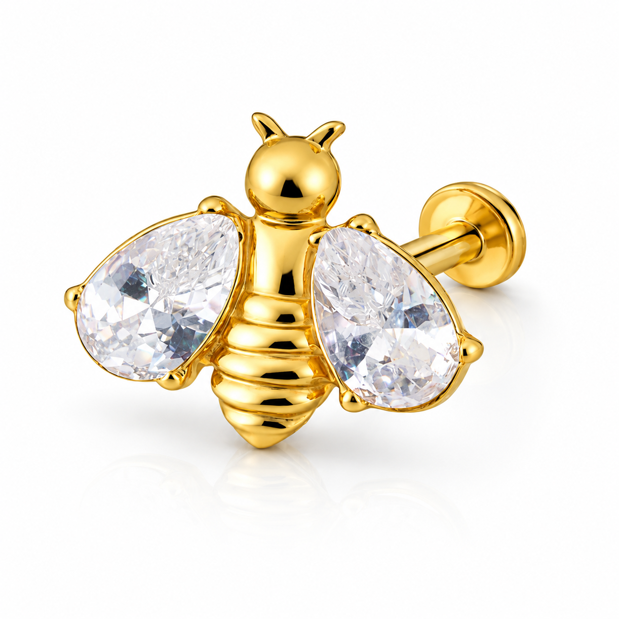 Abeille - Labret Filetage Interne - Finition Or - M0.9(16G) - Zircon Blanc