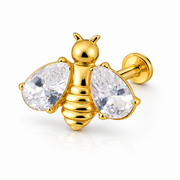 Abeille - Labret Filetage Interne - Finition Or - M0.9(16G) - Zircon Blanc