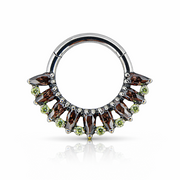 Althéa - Titanium Clicker Ring F136 - Silver Finish - 1.2*8mm - Black Zircon - Green Zircon