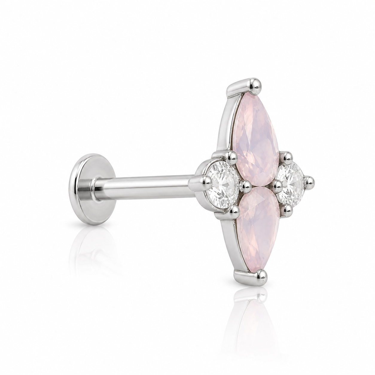 Maeve - Labret Filetage Interne - Finition Argent - M0.9(16G) - Pierre naturelle Rose - Pierre naturelle Blanc