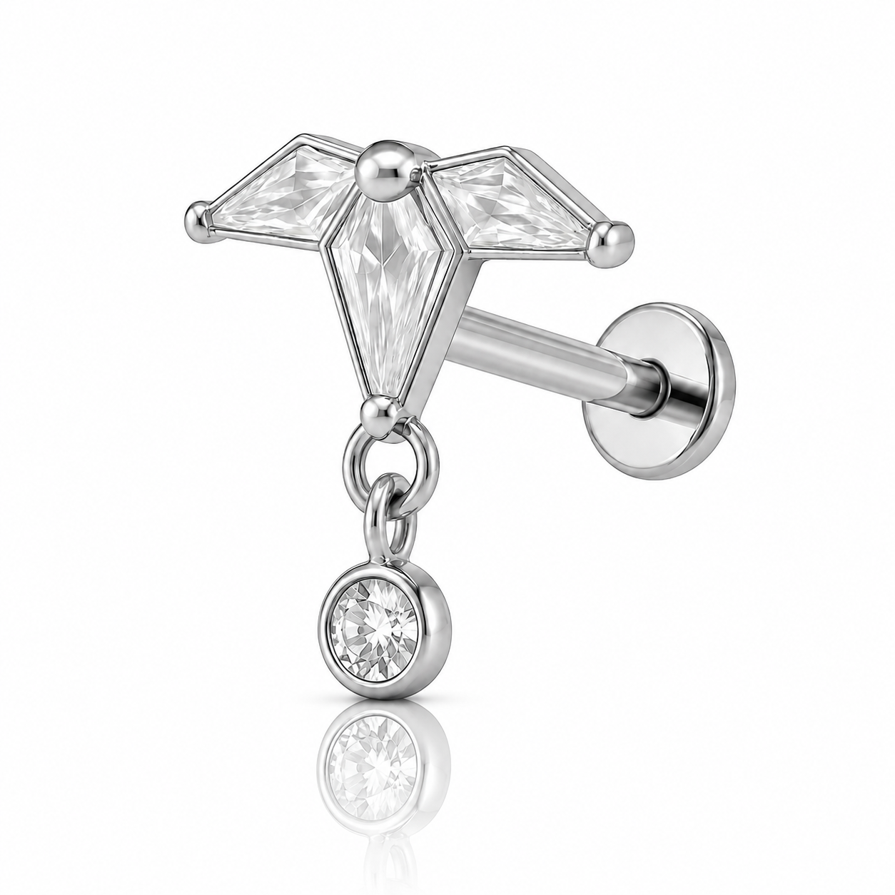 Mirabelle - Titanium Labret F136 - Silver Finish - White Zircon