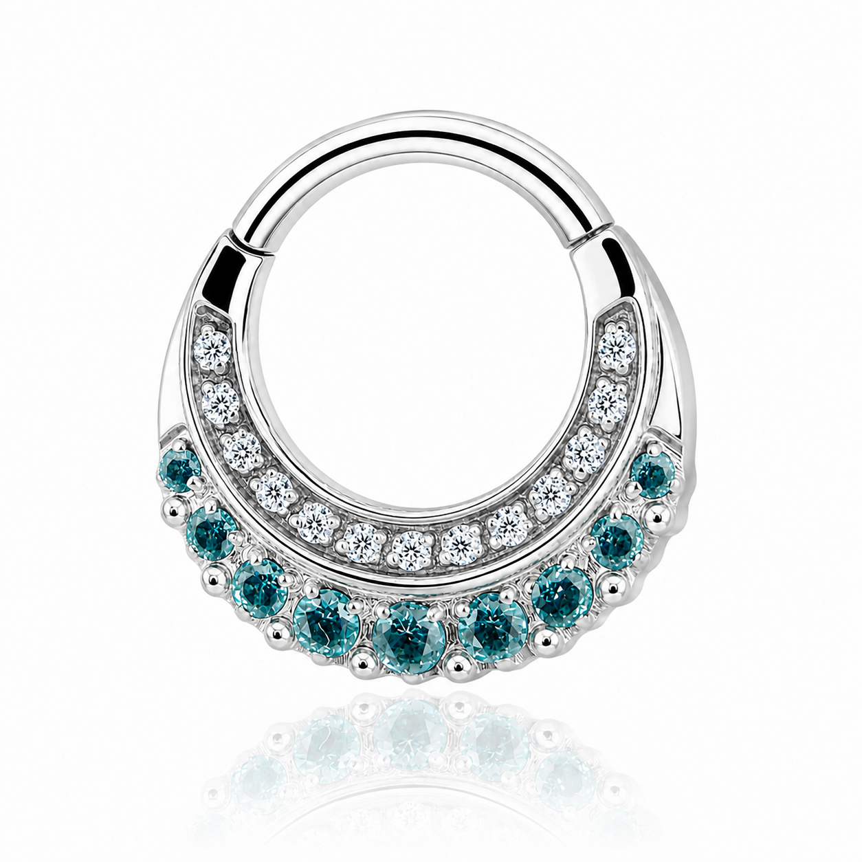 Eden - Titanium Clicker Ring F136 - Silver Finish - 1.2*8mm - White Zircon - Blue Zircon