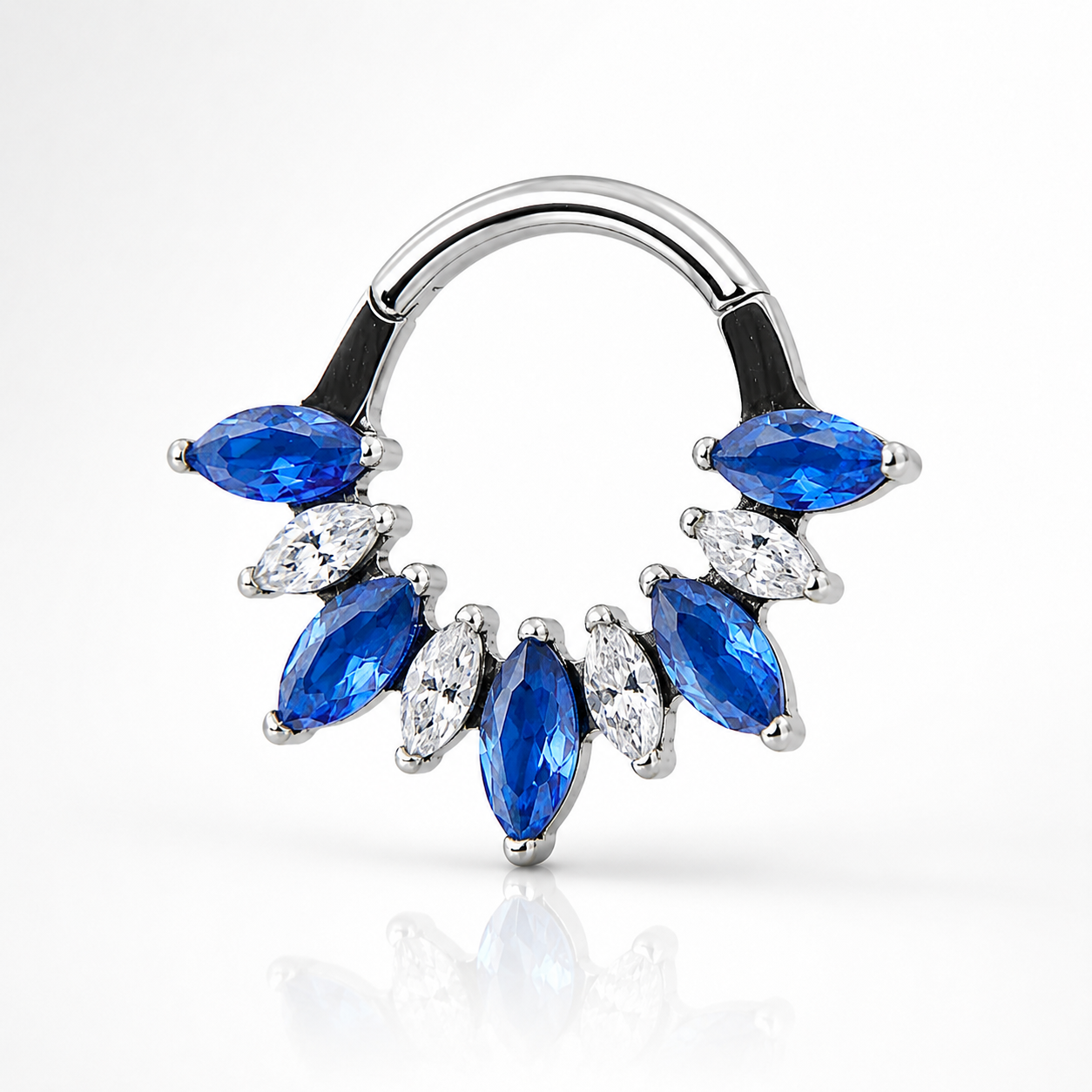 Ava - Titanium Clicker Ring F136 - Silver Finish - 1.2*8mm - White Zircon - Blue Zircon