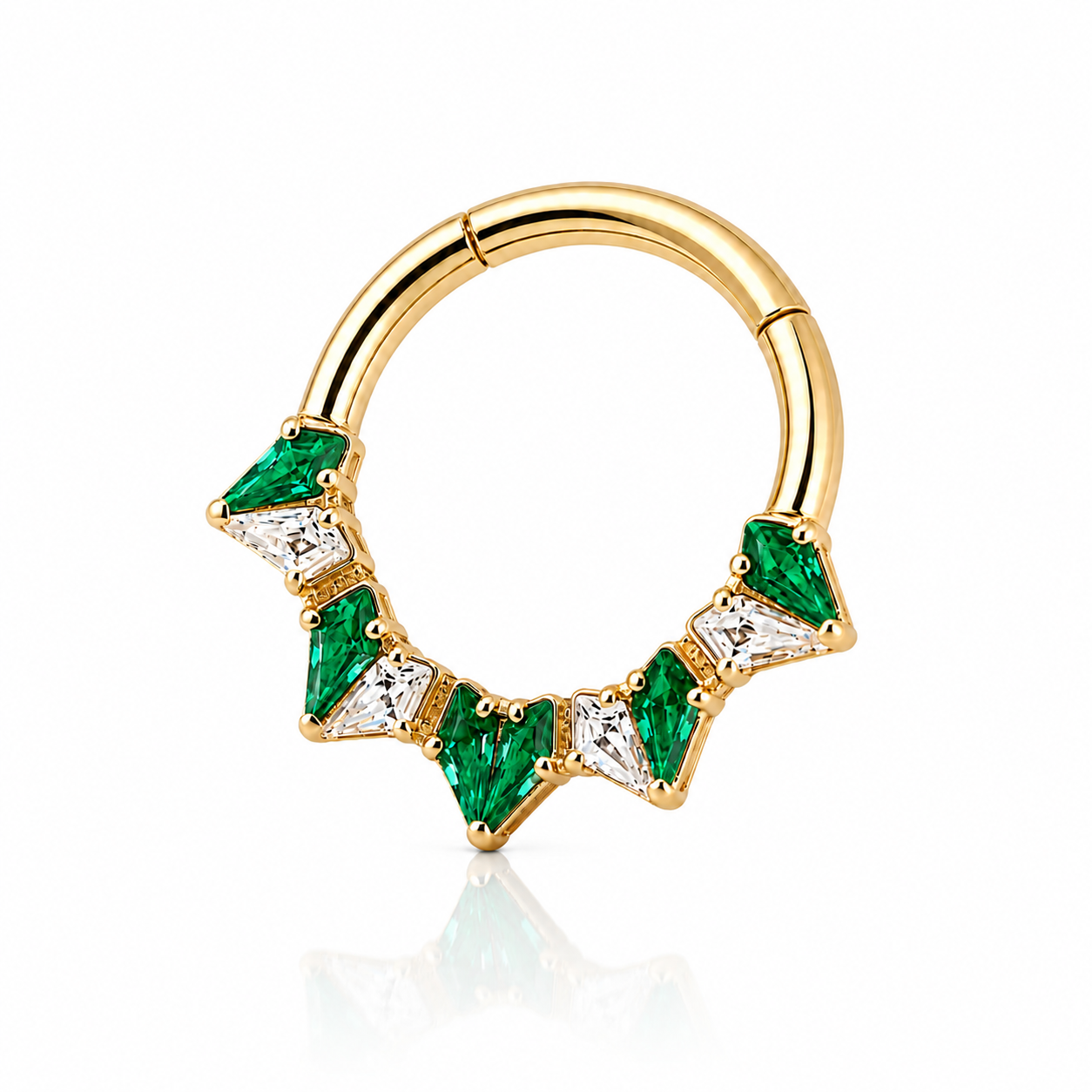 Diane - Titanium Clicker Ring F136 - Gold Finish - 1.2*10mm - White Zircon - Green Zircon