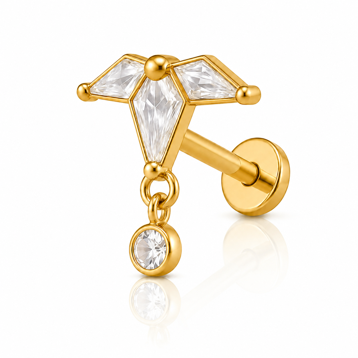 Mirabelle - Titanium Labret F136 - Gold Finish - White Zircon