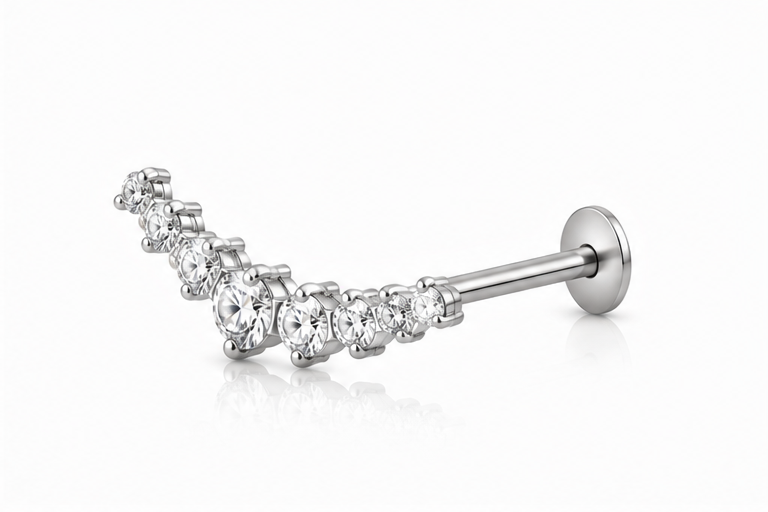 Elodie - Labret Filetage Interne - Finition Argent- 1.2*8 - Zircon Blanc