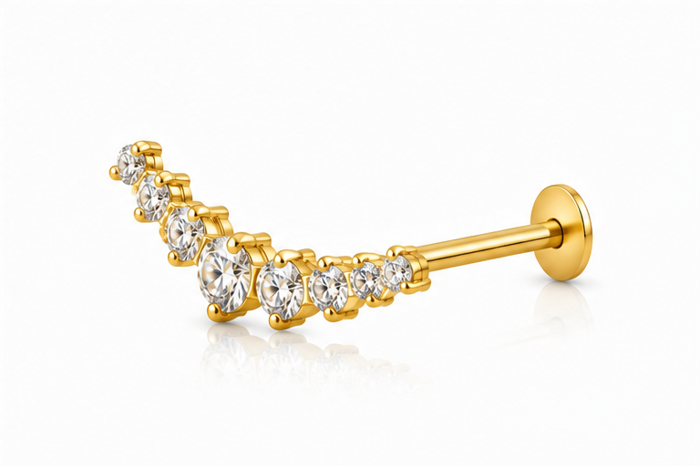 Elodie - Labret Filetage Interne - Finition Or - 1.2*8 - Zircon Blanc