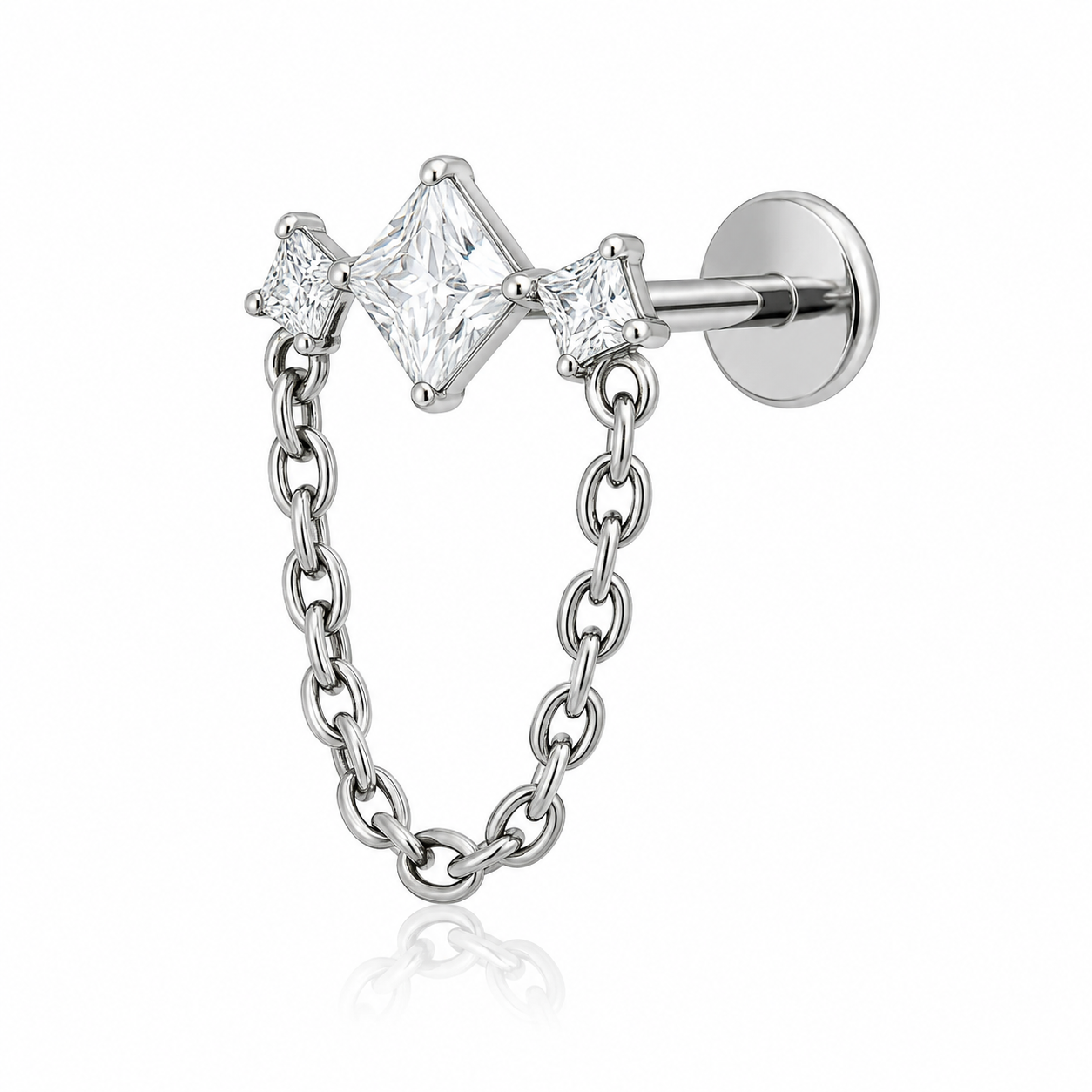 Paloma - Titanium Labret F136 - Silver Finish - White Zircon