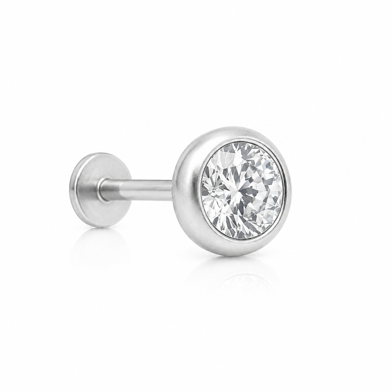 Kaia - Labret Filetage Interne - Finition Argent - 1.2*8*3mm - Zircon Blanc