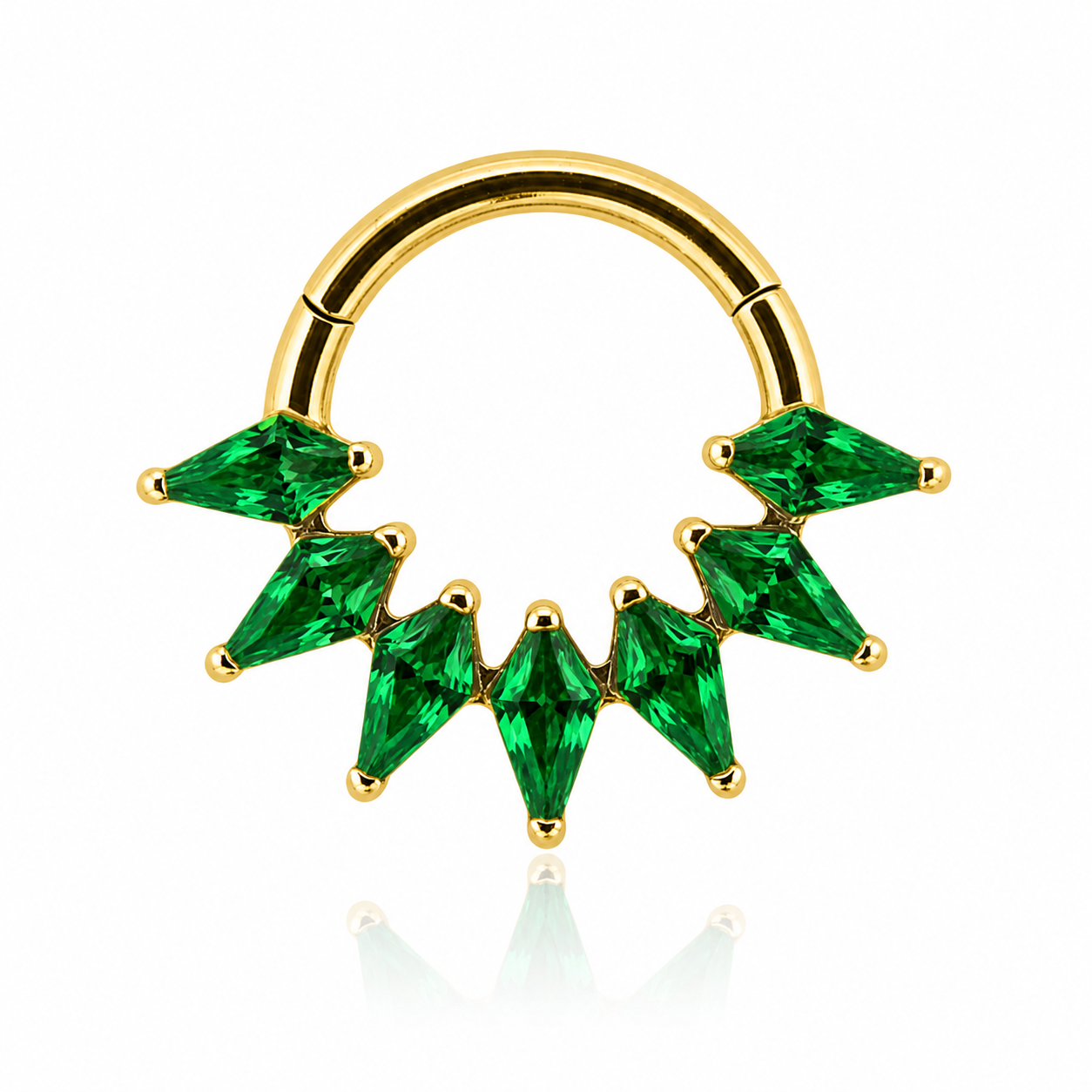 Elara - Titanium Clicker Ring F136 - Gold Finish - 1.2*8mm - Green Zircon