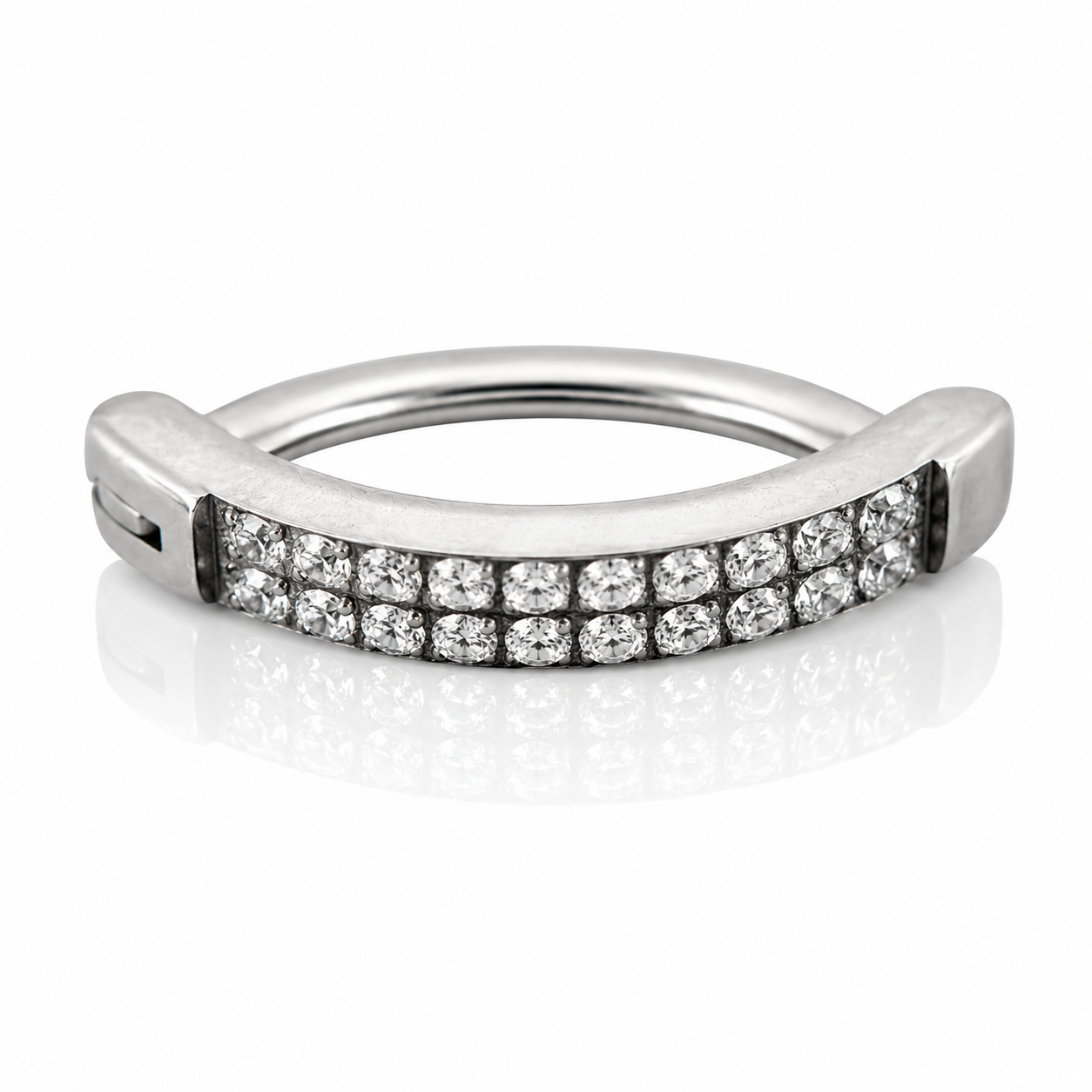 Saskia - Nombril Oval Bumpy - Finition Argent - 1.6*10mm - Zircon Blanc
