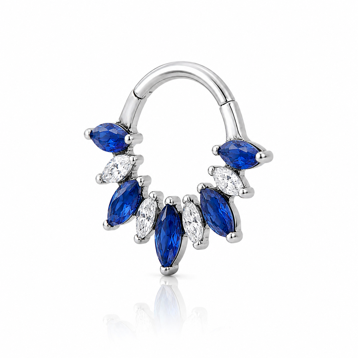 Ava - Anneau Clicker Titane F136 - Finition Argent - 1.2*8mm - Zircon blanc - Zircon bleu