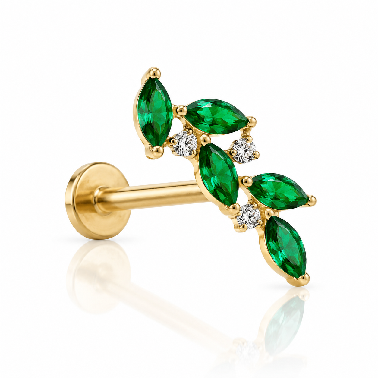 Victoire - Titanium Labret F136 - Gold Finish - White Zircon - Green Zircon