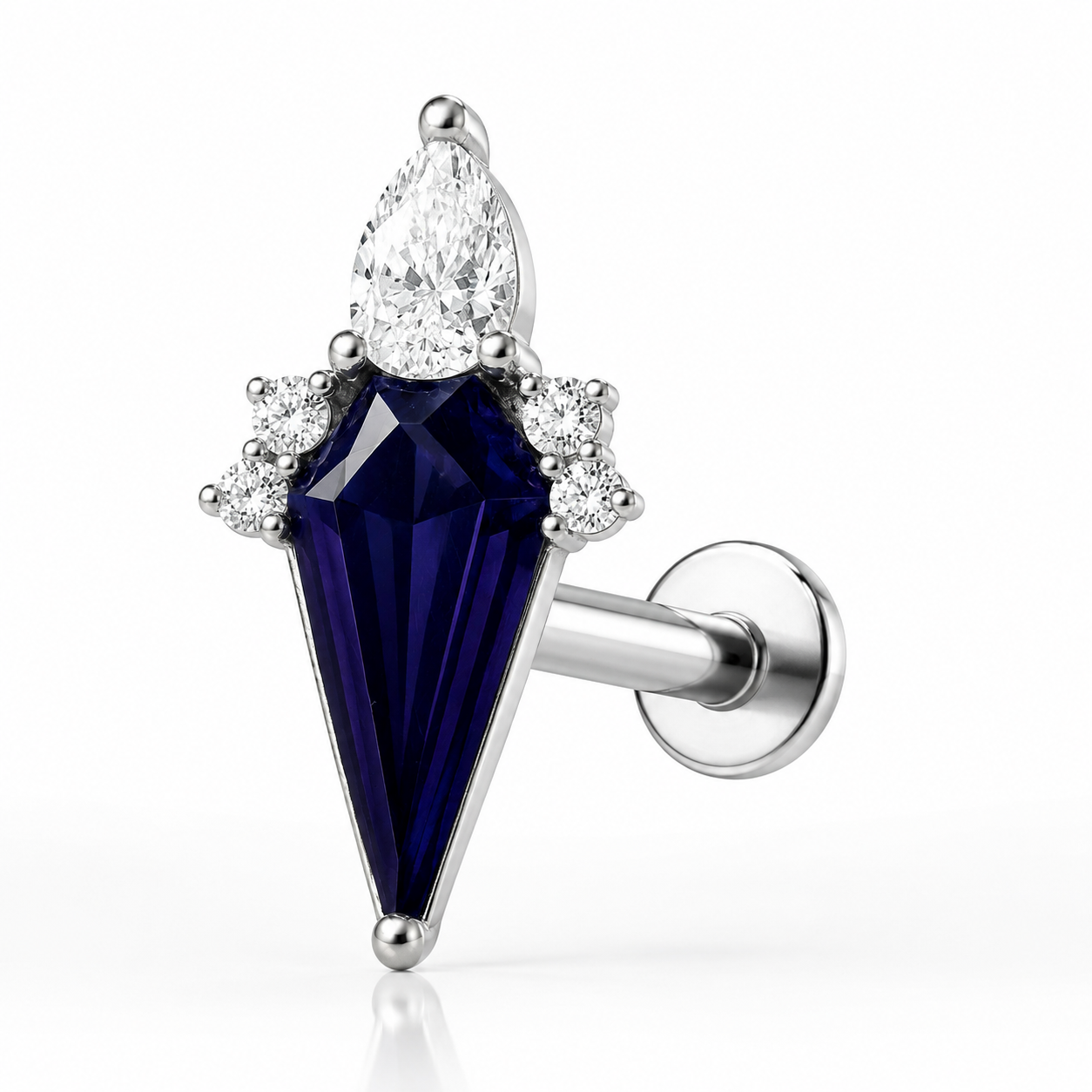 Calliope - Labret Filetage Interne - Finition Argent -  0.9 * 8 mm - Zircon Violet - Zircon Blanc