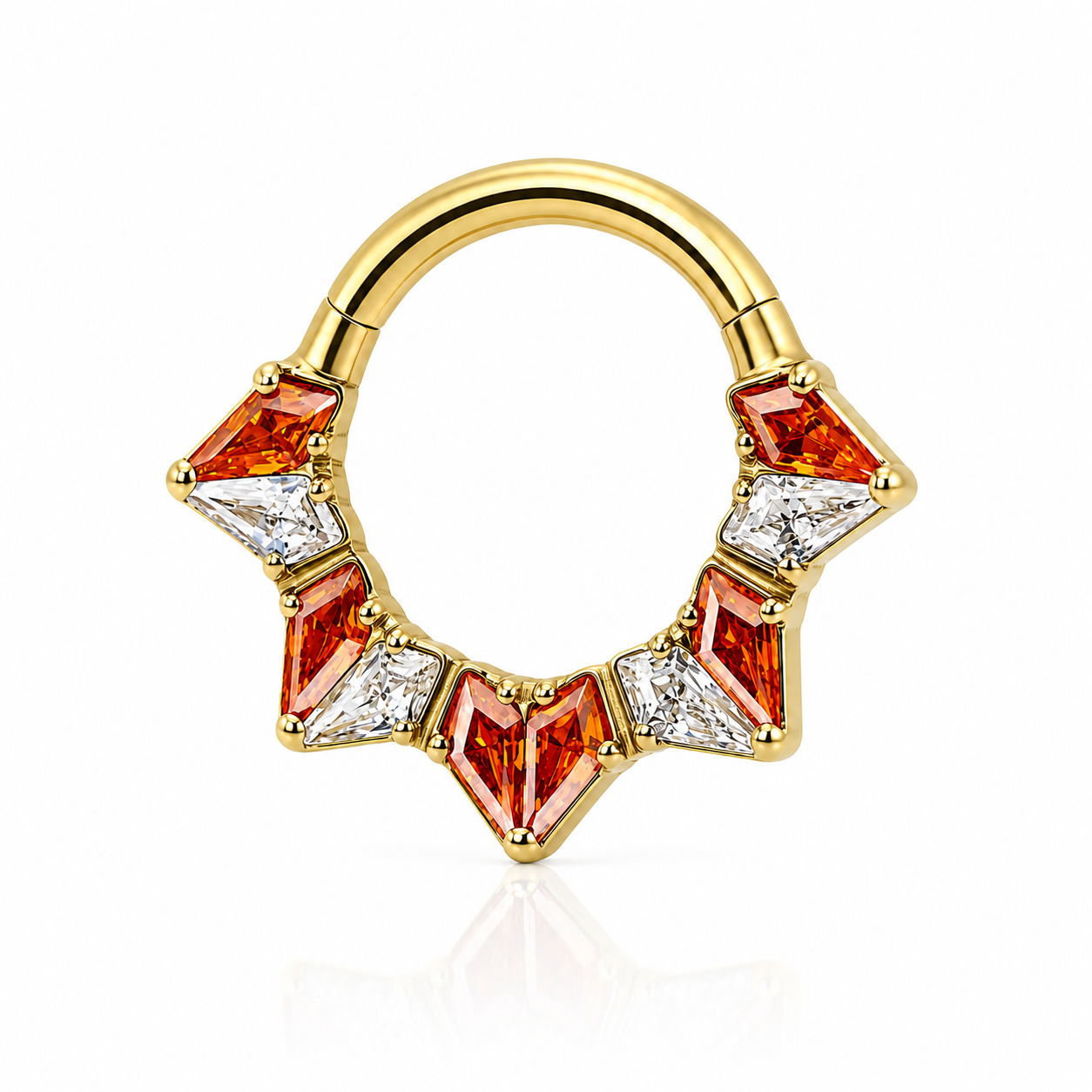 Diane - Titanium Clicker Ring F136 - Gold Finish - 1.2*8mm - White Zircon - Red Zircon